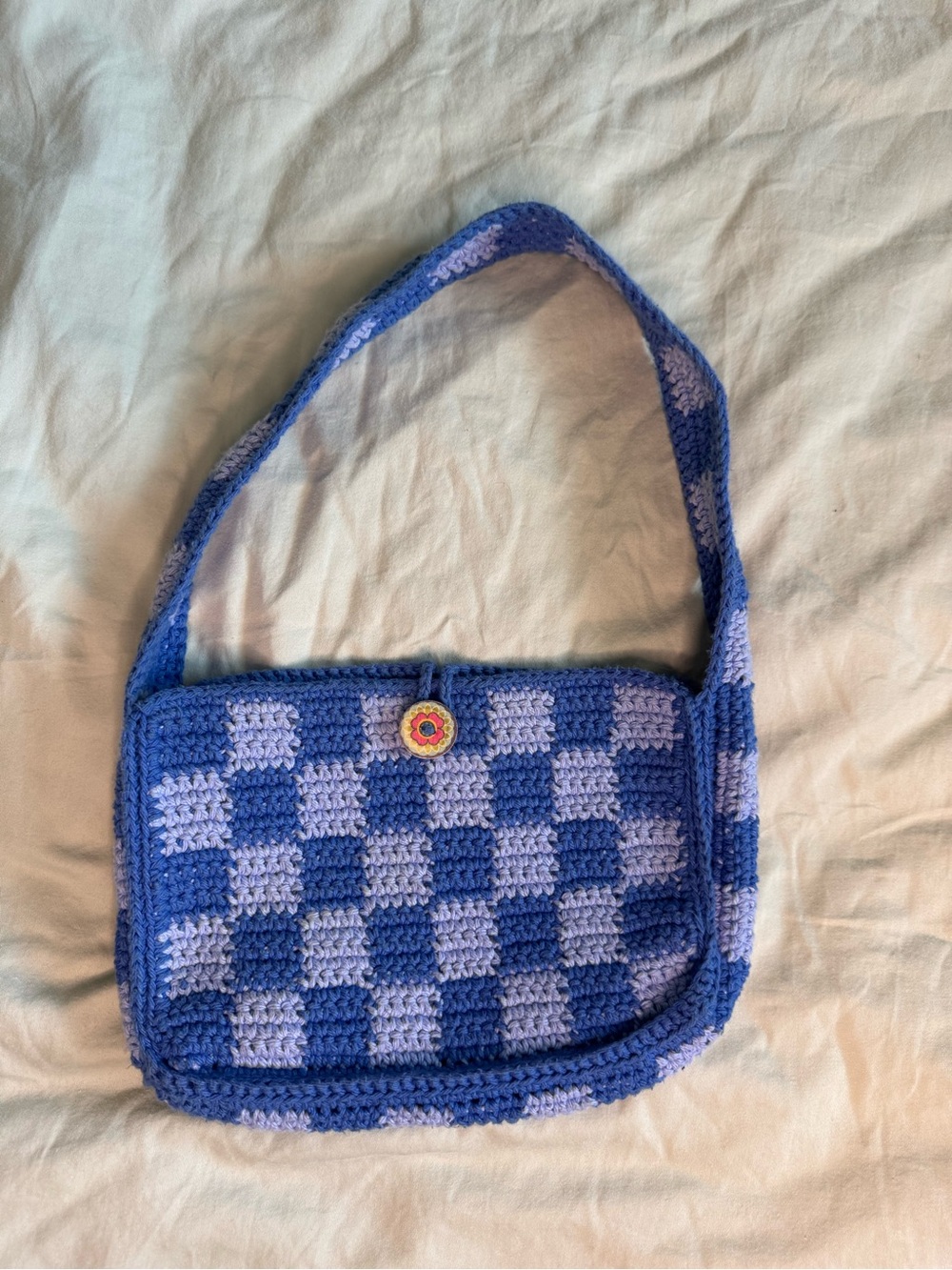 Blue Checker Crochet Purse
